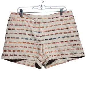 Loft Womens Size 6‎ Cream Stripe Tweed Mid Rise Chino Shorts Embroidered
